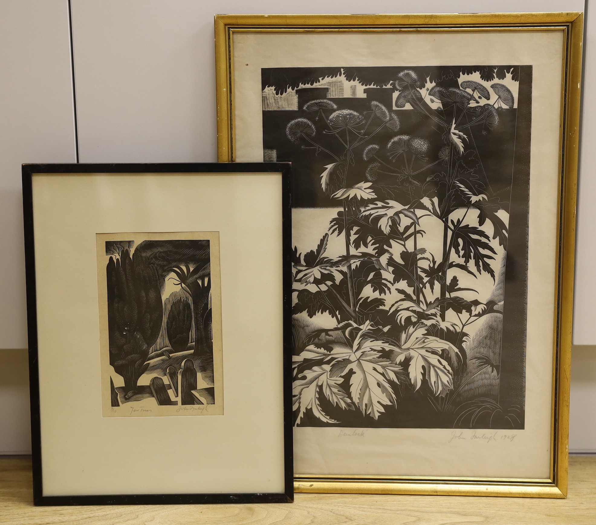 John Farleigh (1900-1965), two wood engravings, ‘Hemlock’ & ‘Yew Trees’, both signed, 7/50 & 9/10, overall 44 x 31cm and 18 x 12cm